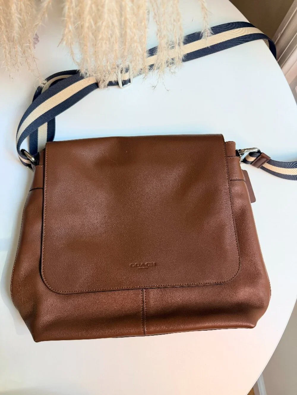 Coach Brown Leather Messenger Crossbody Bag Wide Strap